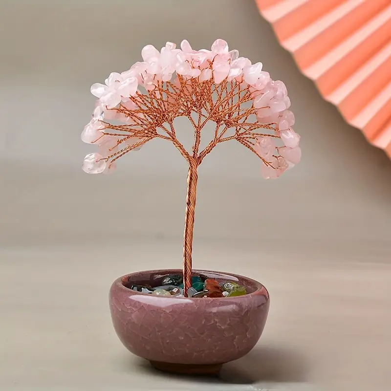 Lebensbaum aus natürlichen Edelsteinen mit Terrakottaschale