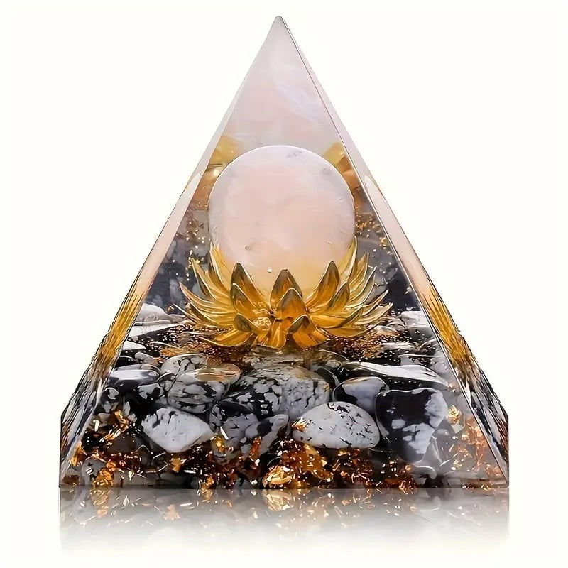 Pyramide en Orgone avec Quartz Rose et Base Flocon de Neige - 5 cm - Amour et Harmonie