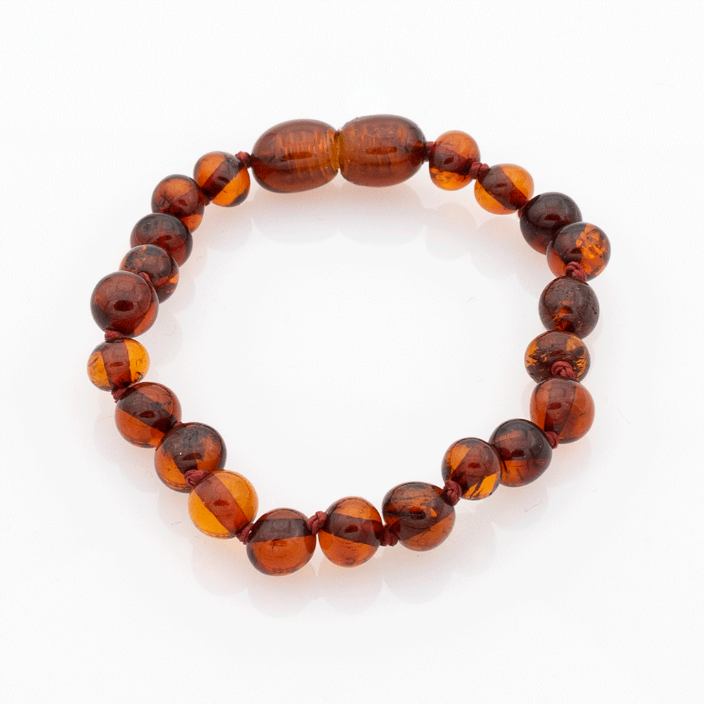 Bracelet Ambre Bébé Perles Baroques - Cognac