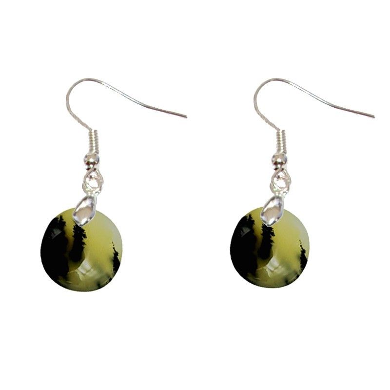 Boucles d’Oreilles Opale Dendritique Jaune (Merlinite) Rond – Énergie et Apaisement