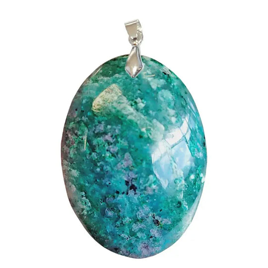 Pendentif Ovale en Chrysocolle de Madagascar – Harmonie Intérieure & Communication Apaisée