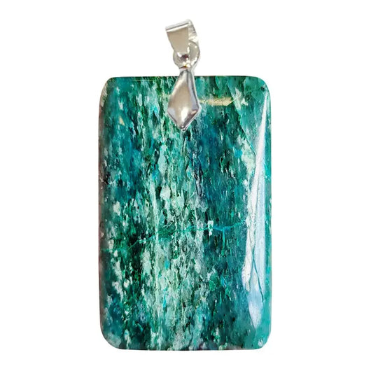 Pendentif Rectangulaire en Chrysocolle de Madagascar – Clarté Émotionnelle & Protection Énergétique