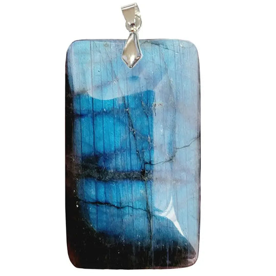 Grand Pendentif Rectangle en Labradorite de Qualité Extra – Bouclier Énergétique & Charisme