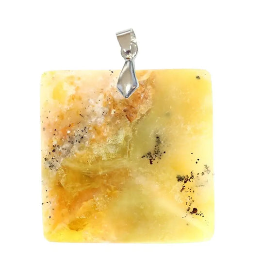Quadratischer Anhänger aus gelbem dendritischen Opal (Merlinit)