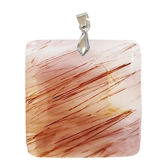 Pendentif Carré en Quartz Rutile – Force Intérieure & Éclat Doré