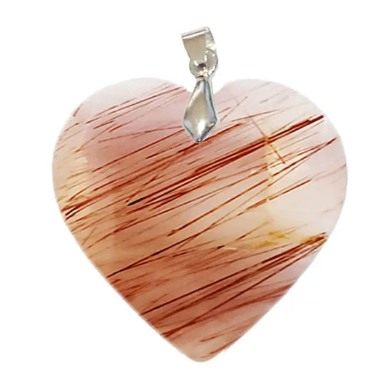 Pendentif Cœur en Quartz Rutile – Lumière du Cœur & Énergie Vitale