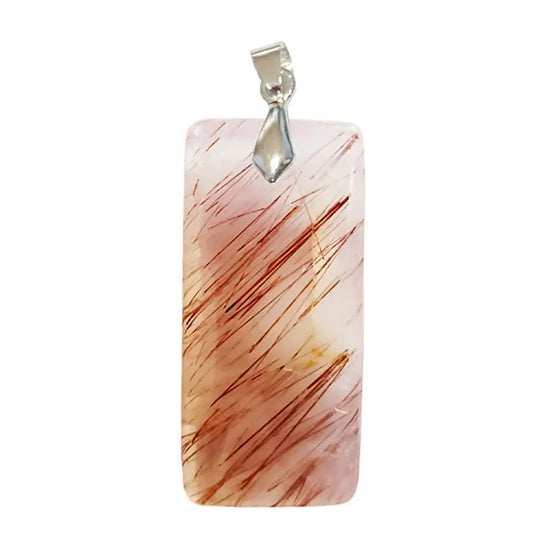 Pendentif Rectangulaire en Quartz Rutile – Force Intérieure & Clarté