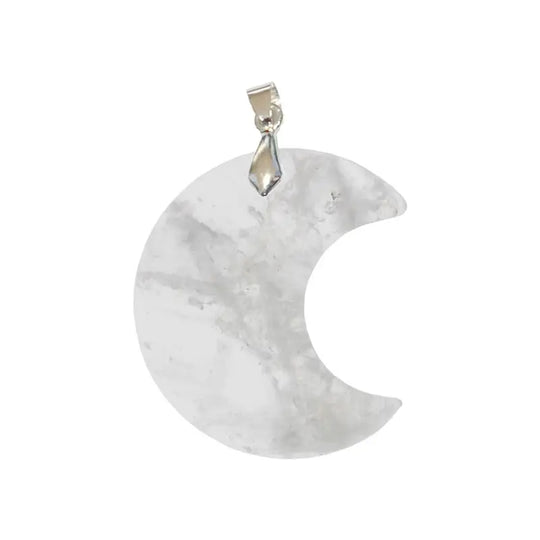 Pendentif Croissant de Lune en Cristal de Roche – Lumière Intérieure & Élévation Spirituelle