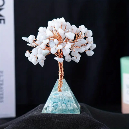 Aqua-Marine Baum mit Orgone-Pyramidenbasis - Gelassenheit und Kommunikation