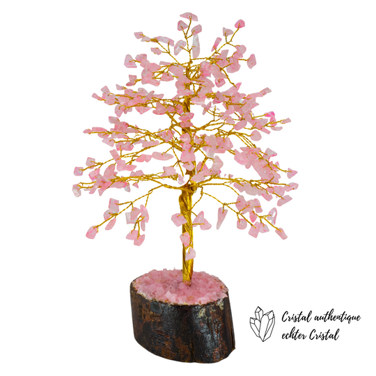 Glücksbaum aus Rosenquarz 300 Steine 21 cm