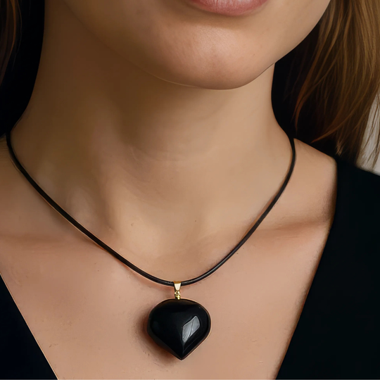 Pendentif Cœur "Bouclier de Force" - Onyx Noir Naturel & Argent