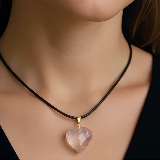 Pendentif Cœur "Amour Authentique" - Quartz Rose Naturel & Argent
