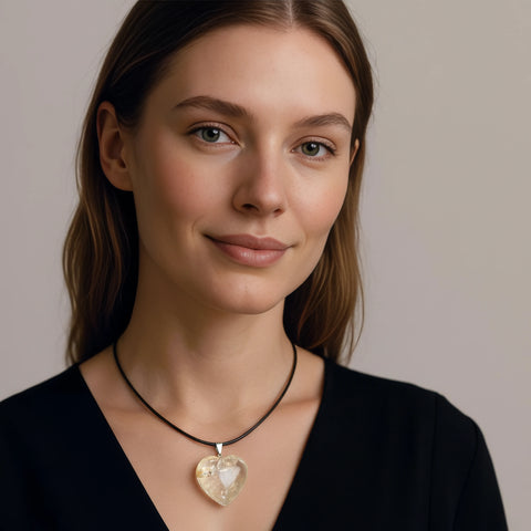 Grand Pendentif Cœur en Quartz Blanc - Argent Sterling & Cordon Inclus