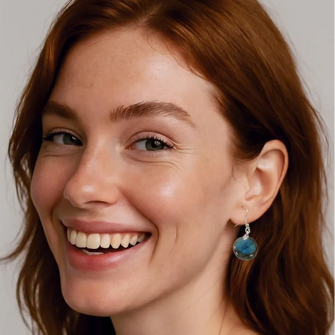 Boucles d’Oreilles Labradorite Rond – Protection & Éclat Naturel