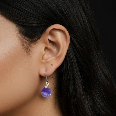 Boucles d’Oreilles Améthyste Rondes – Harmonie, Amour & Sérénité