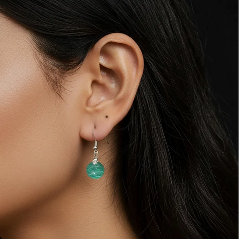 Boucles d’Oreilles Amazonite Rondes – Paix Intérieure & Expression Créative