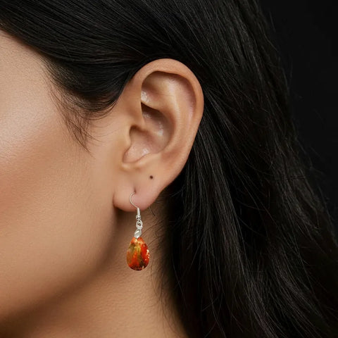 Boucles d’Oreilles Bois Fossilisé Goutte – Apaisement, Lucidité & Vitalité Ancestrale