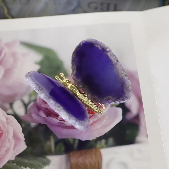 Papillon en lamelle d’agate naturelle