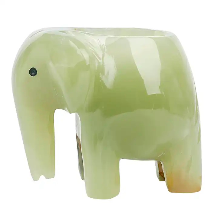 Bougeoir éléphant en pierre d’Onyx verte pour bougies chauffe-plat