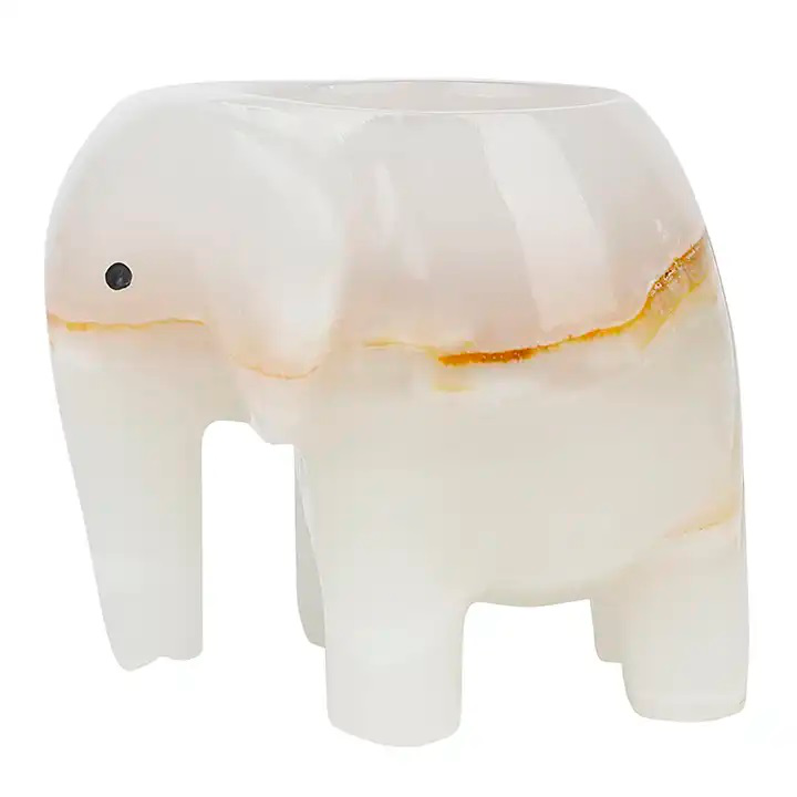 Bougeoir éléphant en pierre d’Onyx blanc pour bougies chauffe-plat