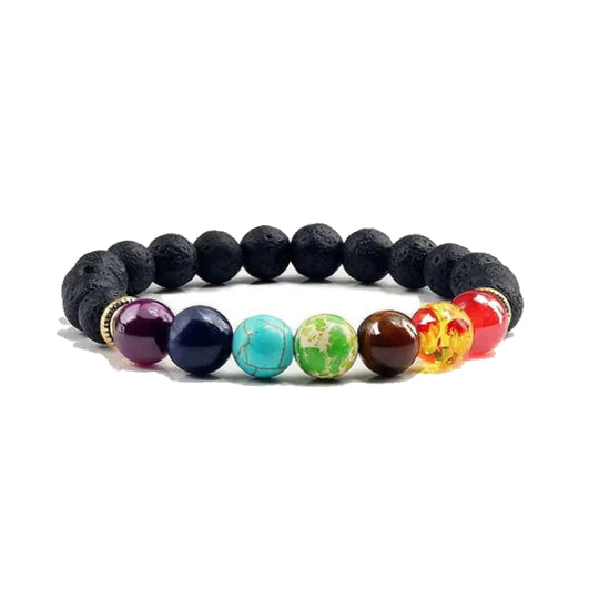 Armband 7 Chakren und Perlen aus Vulkanlava