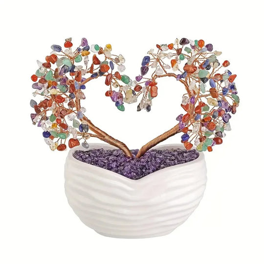 Dekorativer Rosenquarzbaum in Herzform mit weißem Terrakottatopf - Liebe und pure Eleganz