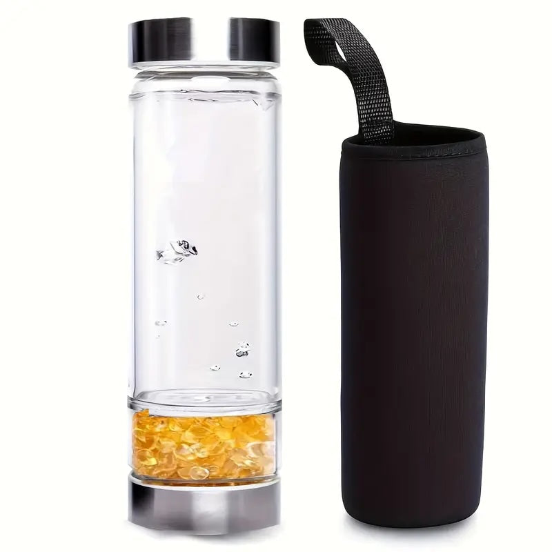 Glasflasche mit Citrinsteinen - Energie und Vitalität