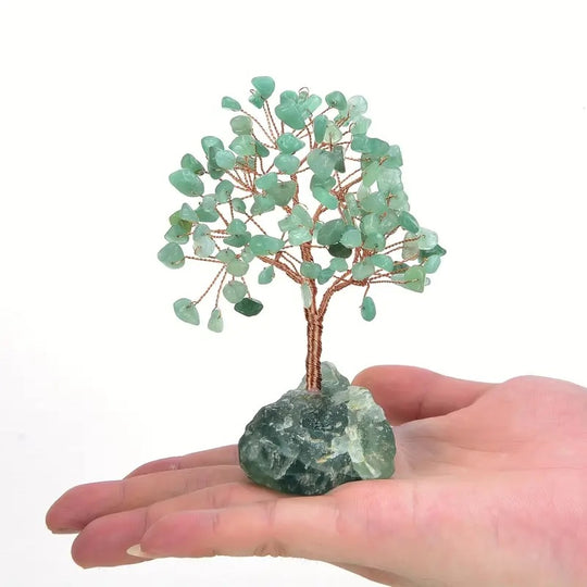 Lebensbaum aus grüner Aventurin mit Basis aus Rohstein - Glück und Harmonie