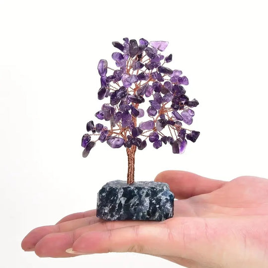 Lebensbaum aus Amethyst mit Amethystblockbasis - Gelassenheit und Gleichgewicht