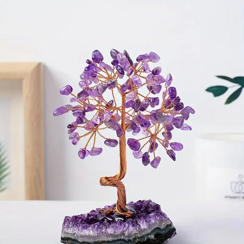 Arbre de Vie en Améthyste avec Base en Bloc d’Améthyste Brute - 15x9x6 cm - Sérénité et Élégance