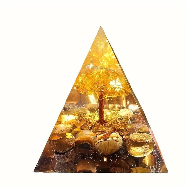 Pyramide en Orgone avec Citrine et Œil de Tigre - Énergie et Protection