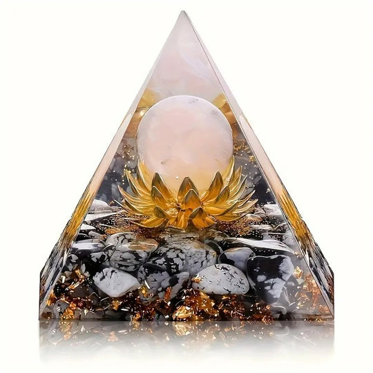 Pyramide en Orgone avec Quartz Rose et Base Flocon de Neige - 5 cm - Amour et Harmonie