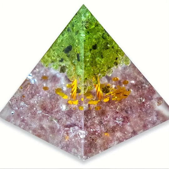 Pyramide en Orgone avec Quartz Fraise et Fluorite Verte - 5 cm - Énergie et Équilibre