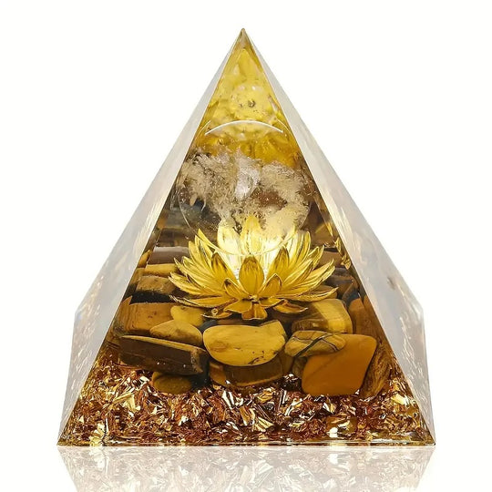 Pyramide en Orgone avec Fleur et Œil de Tigre - 5 cm - Protection et Harmonie