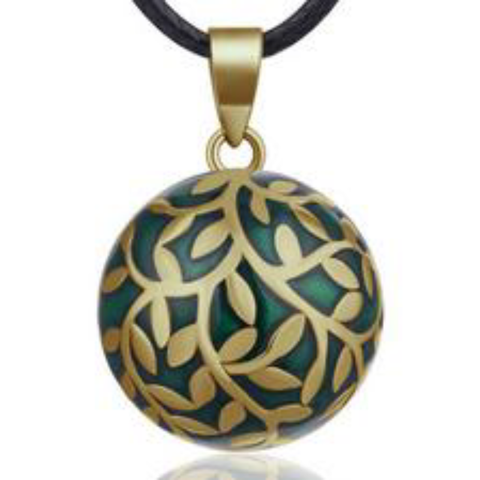 Bola de Grossesse Végétal Vert – Laiton Finition Bronze et Émail Émaillé à la Main