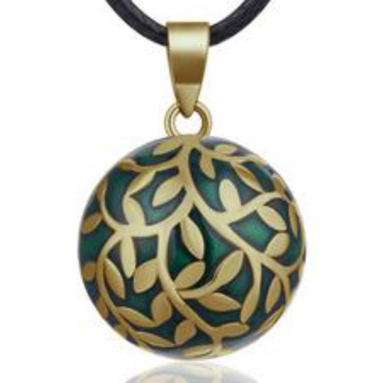 Bola de Grossesse Végétal Vert – Laiton Finition Bronze et Émail Émaillé à la Main