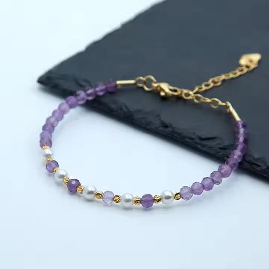 Bracelet Fin "Sérénité Délicate" - Améthyste Facettée & Or