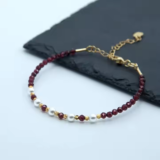 Bracelet Fin "Vitalité & Passion" - Grenat Facetté & Or