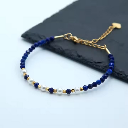Bracelet Fin "Sagesse Royale" - Lapis Lazuli Facetté & Or