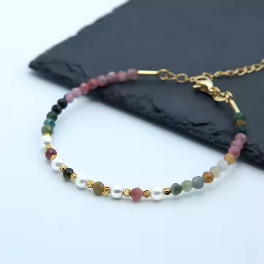 Bracelet Fin "Arc-en-Ciel d'Énergie" - Tourmaline Colorée Facettée