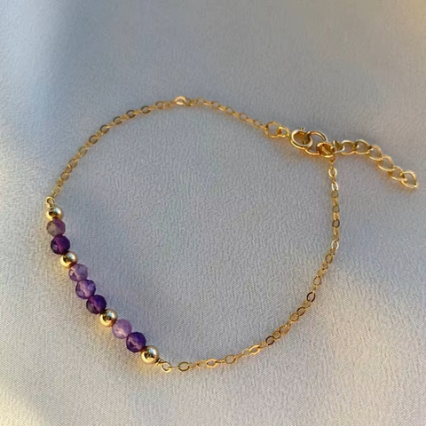 Collection Bracelet Fin en Pierres Naturelles Facettées de 3mm & Chaîne Or