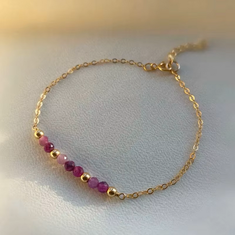 Collection Bracelet Fin en Pierres Naturelles Facettées de 3mm & Chaîne Or