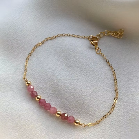 Collection Bracelet Fin en Pierres Naturelles Facettées de 3mm & Chaîne Or