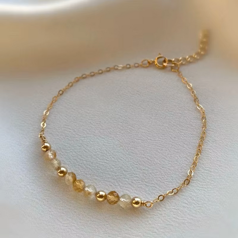 Collection Bracelet Fin en Pierres Naturelles Facettées de 3mm & Chaîne Or