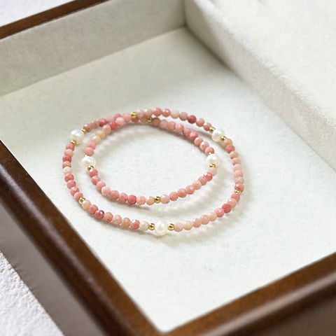 Bracelet Double Guérison du Cœur - Rhodonite Rose & Perles Naturelles