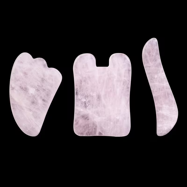 Kit Rituel Douceur : 3 Outils de Massage Gua Sha en Quartz Rose - Gemio.ch