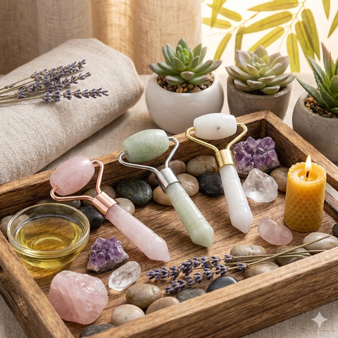 Mini Rouleau de Massage Visage 2-en-1 - Pierres Naturelles au Choix