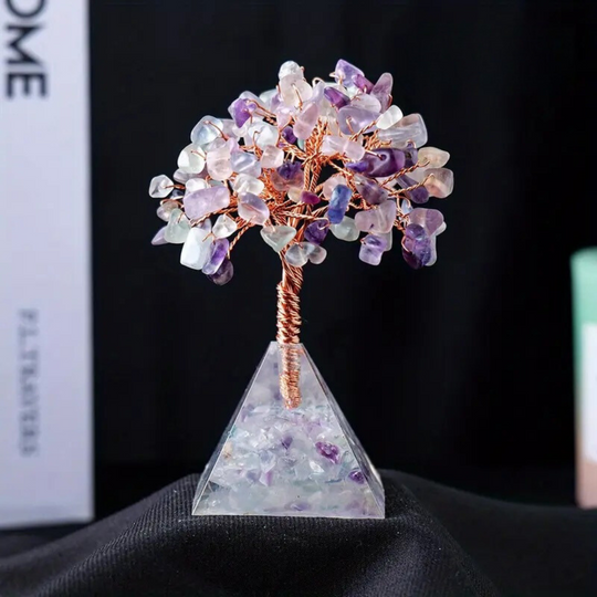 Fluoritbaum mit Orgone-Pyramidenbasis - Klarheit und Harmonie