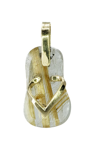 Pendentif en or jaune en forme de sandale et quartz rutile