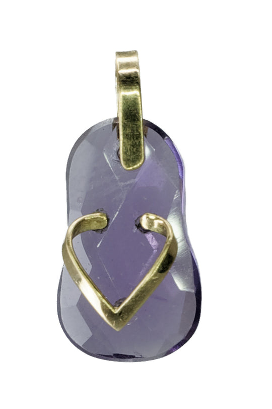 Pendentif en or jaune de forme sandale et améthyste